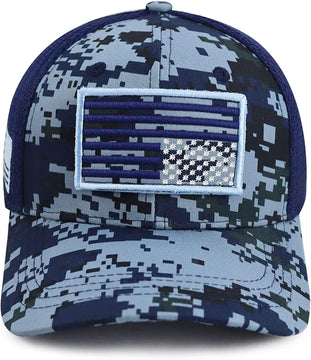 Camouflage American Flag Trucker Hat CAMO grey green brown blue product photo 3